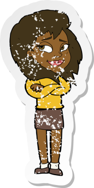 Bir insan tarafından çapraz kollu çizilmiş bir karikatür kadının gerilmiş çıkartması.