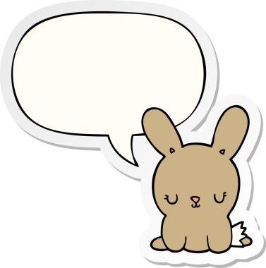 Bir insan tarafından çizilmiş baloncuk çıkartmalı şirin çizgi film tavşanı.