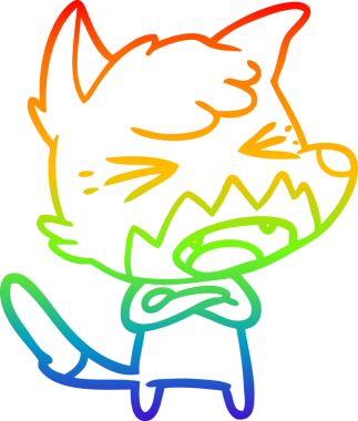 Bir insan tarafından çizilmiş kızgın bir tilkinin gökkuşağı gradyanı çizimi