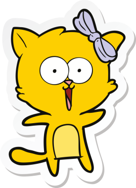 Bir insan tarafından çizilmiş çizgi film kedisinin çıkartması.