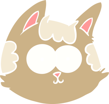 Bir insan tarafından çizilmiş düz renkli çizgi film kedi yüzü