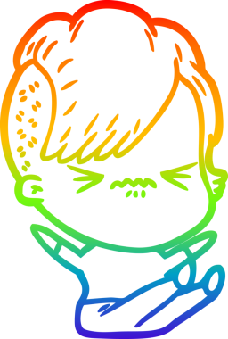 Gökkuşağı gradyan çizgi çizimi Bir insan tarafından çizilmiş sinirli hippi kız