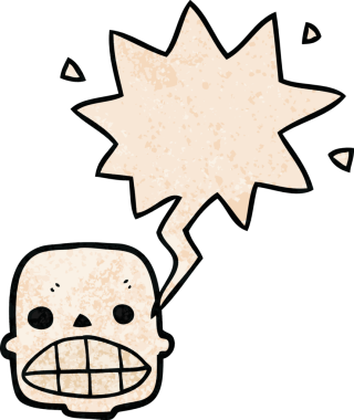 bir insan tarafından çizilmiş, eski moda konuşma baloncuklu kafatası.