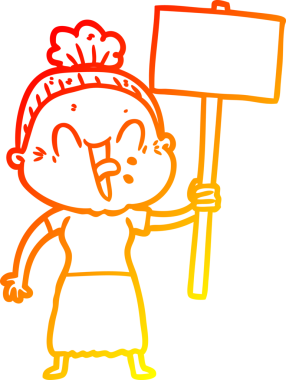 Bir insan tarafından çizilmiş mutlu, yaşlı bir kadının sıcak çizgi çizimi.