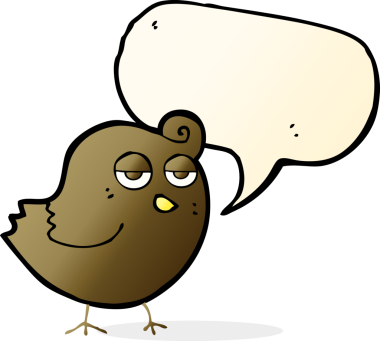 Bir insan tarafından çizilmiş konuşma balonlu çizgi film kuşu.