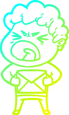 Bir insan tarafından çizilmiş öfkeli bir çizgi film karakteri.