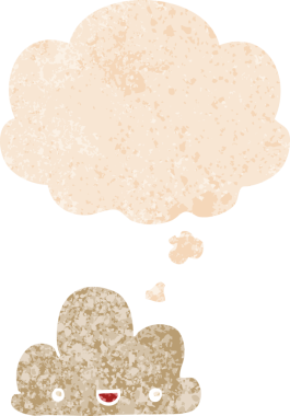 çizgi film küçük mutlu bulut içinde düşünce balonu grunge sıkıntılı retro dokuma tarzı bir insan tarafından çizilmiş