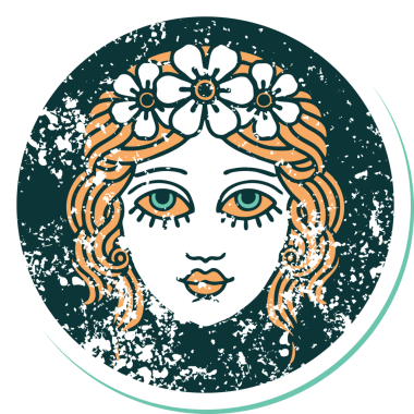 Bir insan tarafından çizilmiş çiçek desenli kadın yüzünün sembolik dövmesi.