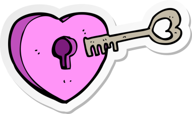 Karikatür kalp çıkartması. Bir insan tarafından çizilmiş anahtar deliği.