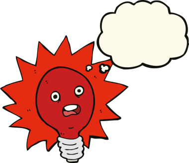 Bir insan tarafından çizilmiş düşünce baloncuklu kırmızı ampul.