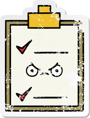 Bir insan tarafından çizilmiş şirin bir karikatür kontrol listesinin sıkıntılı etiketi