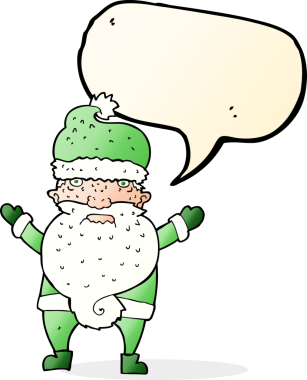 Bir insan tarafından çizilmiş konuşma balonu olan huysuz Noel Baba çizgi filmi.