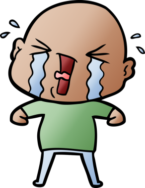 Bir insan tarafından çizilmiş ağlayan kel bir adam.