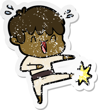 Bir insan tarafından çizilmiş gülen bir çizgi film karakterinin sıkıntılı çıkartması.