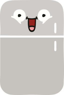 Bir insan tarafından çizilmiş bir buzdolabının düz renkli retro karikatürü