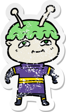 Bir insan tarafından çizilmiş dost canlısı bir uzay adamının sıkıntılı çıkartması.