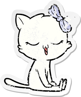 Bir insan tarafından kafasında fiyonk olan çizgi film kedisinin sıkıntılı çıkartması.