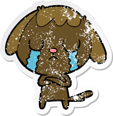 Bir insan tarafından çizilmiş ağlayan şirin bir köpeğin sıkıntılı çıkartması.