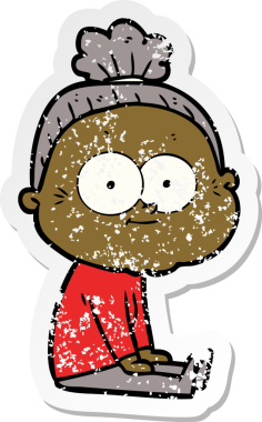 Bir insan tarafından çizilmiş mutlu, yaşlı bir kadının sıkıntılı çıkartması.