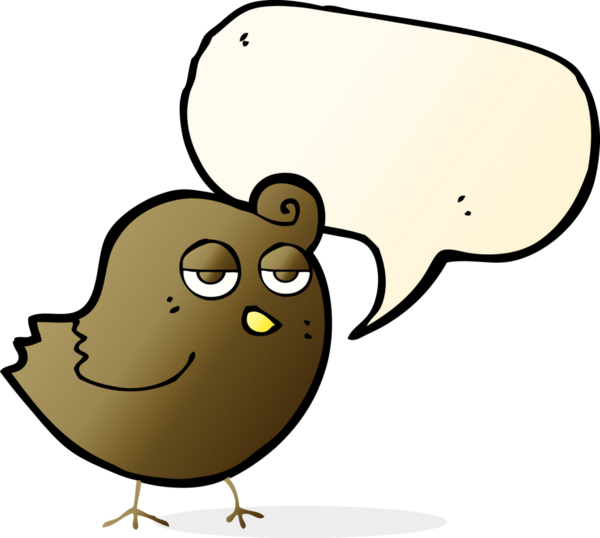 Bir insan tarafından çizilmiş konuşma balonlu çizgi film kuşu.