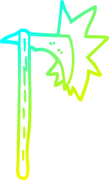 Bir insan tarafından çizilmiş keskin bir baltanın soğuk eğimli çizgisi.