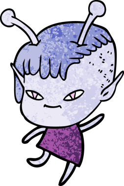 Bir insan tarafından çizilmiş sevimli uzaylı kız çizgi filmi.