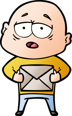 Bir insan tarafından çizilmiş yorgun, kel bir adam.