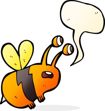 Bir insan tarafından çizilmiş konuşma balonlu karikatür korkmuş arı.