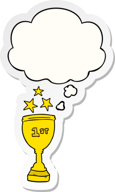 Düşünce baloncuklu spor kupası insan tarafından çizilmiş bir çıkartma.