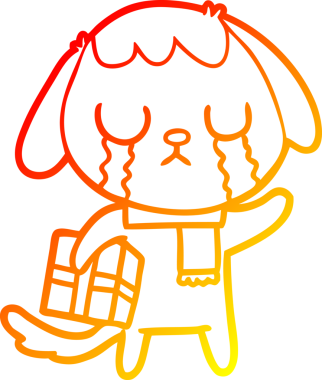 Bir insanın çizdiği ağlayan şirin bir köpeğin sıcak çizgi çizimi.