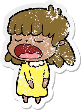 Bir insan tarafından yüksek sesle çizilmiş karikatür kadının sıkıntılı çıkartması.