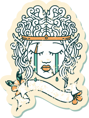 Retro Dövme Tarzı Ağlayan Elf Barbar karakter yüzü Bir insan tarafından çizilmiş