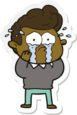 Bir insan tarafından çizilmiş ağlayan bir karikatür çıkartması.