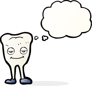 Bir insan tarafından çizilmiş düşünce baloncuklu mutlu diş çizgi filmi.