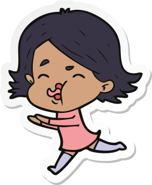 Bir insan tarafından çizilmiş bir karikatür kızının çıkartması.