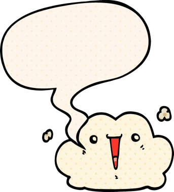 Bir insan tarafından çizilmiş çizgi roman tarzında konuşma baloncuğu olan şirin bir çizgi film bulutu.