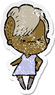 Bir insan tarafından çizilmiş sinirli bir hippi kızın sıkıntılı çıkartması.