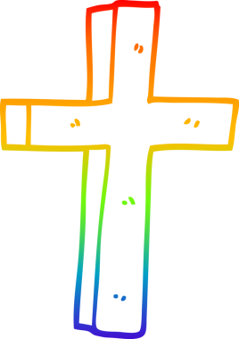 Bir insan tarafından çizilmiş ahşap bir haçın gökkuşağı gradyanı çizimi