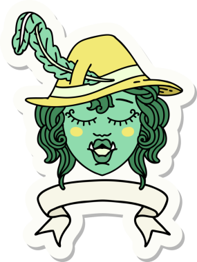 Bir insan tarafından çizilmiş yarı ork ozan bir karakterin çıkartması.