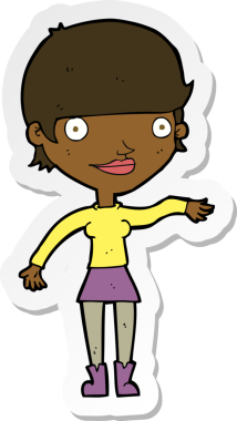 Bir insan tarafından çizilmiş mutlu bir kadının çıkartması.