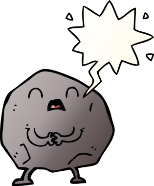 bir insan tarafından çizilmiş, konuşma baloncuklu karikatür kayası.