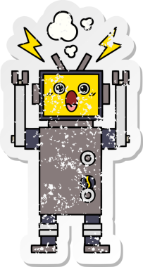 Bir insan tarafından çizilmiş, tatlı, kırık bir robotun sıkıntılı çıkartması.