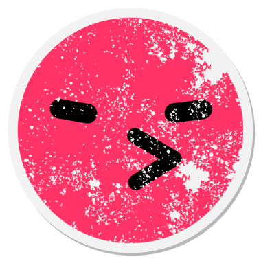 Kurnaz kuş suratlı bir insan tarafından çizilmiş dairesel bir etiket.