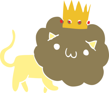 Düz renkli çizgi film aslanı, bir insan tarafından çizilmiş.