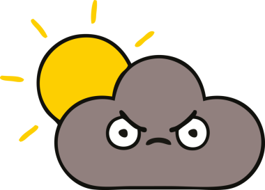 Bir insan tarafından çizilmiş bir fırtına bulutu ve güneş karikatürü.