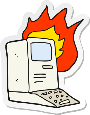 Bir insan tarafından çizilmiş eski bir bilgisayarın çıkartması.