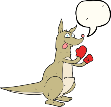 Bir insan tarafından çizilmiş serbest konuşma balonu karikatürü boks kangurusu.