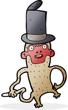 Bir insan tarafından çizilmiş silindir şapkalı bir maymun.