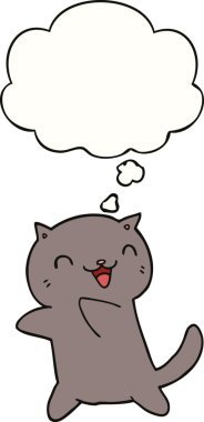 Bir insan tarafından çizilmiş düşünce kabarcığı olan çizgi film kedisi.