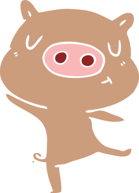 Bir insan tarafından çizilmiş düz renkli çizgi film domuz dansı.